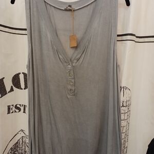 POL V-Neck Henley Tank Top - Light Gray Wash